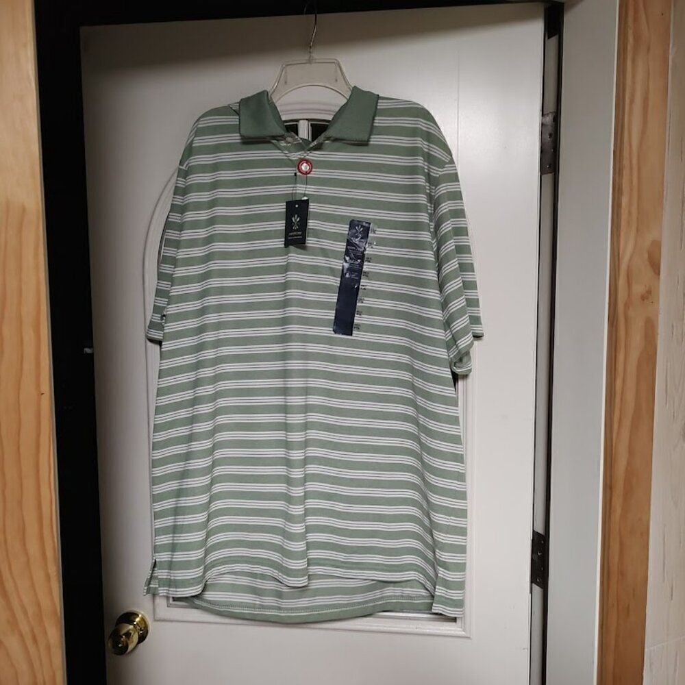 NWT Arrow Performance Green White Striped Moisture Wicking Polo  Men's 2XL Tall